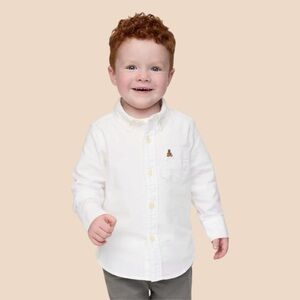 Baby Gap Preppy Oxford Boys White Button Down Shirt Bear Toddler Sz 4 Years